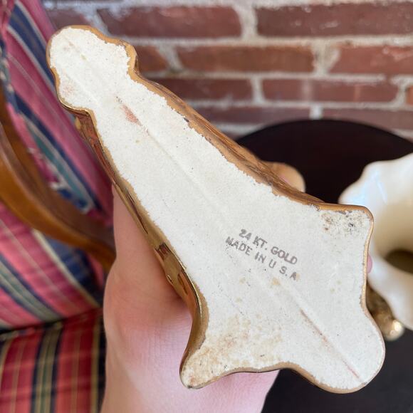 Pair of Vintage 24kt Gold Cornucopia Vases – Made in USA, Mid-Century - Picture 5 of 5